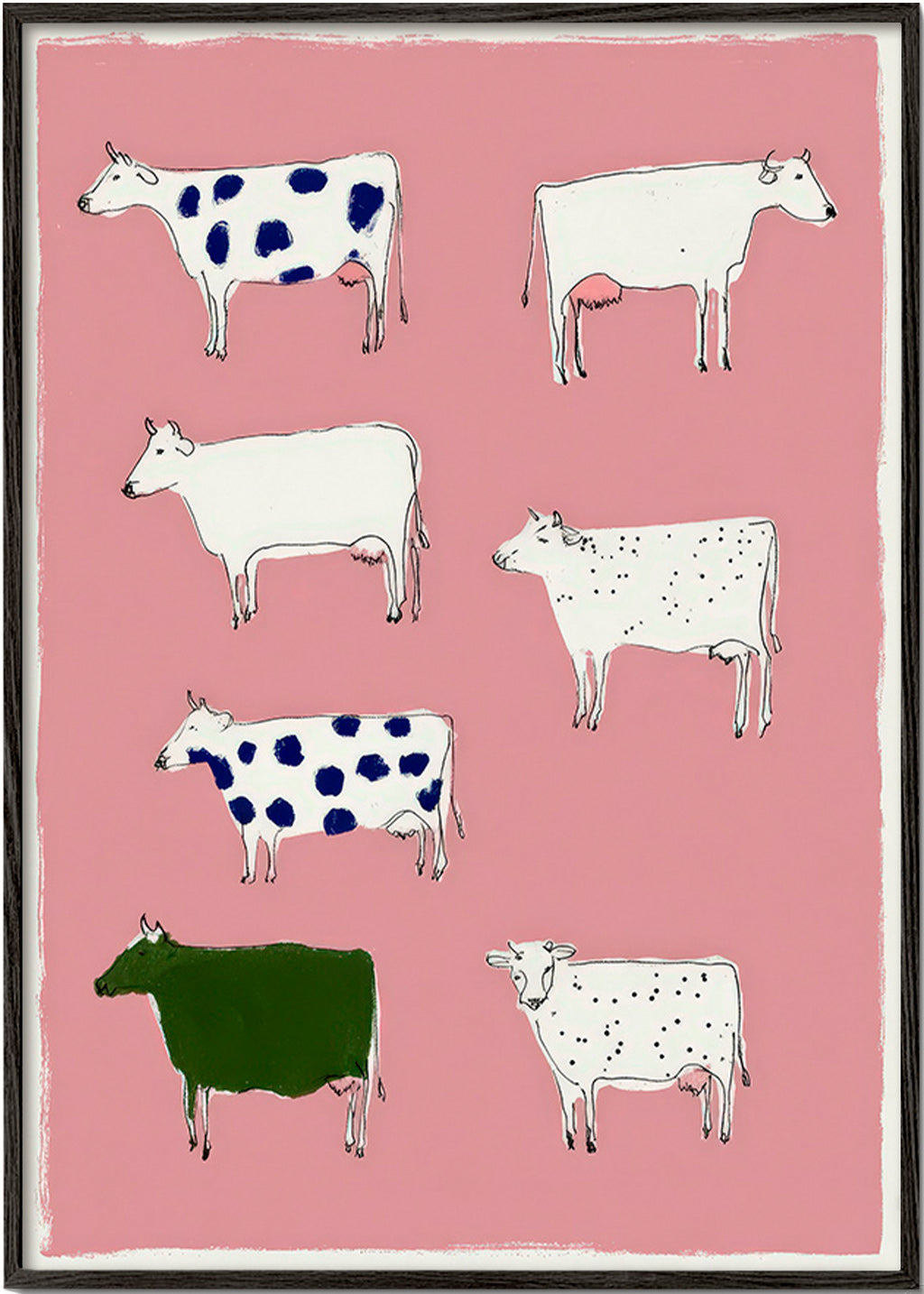 Œuvre de vaches illustrées sur fond rose