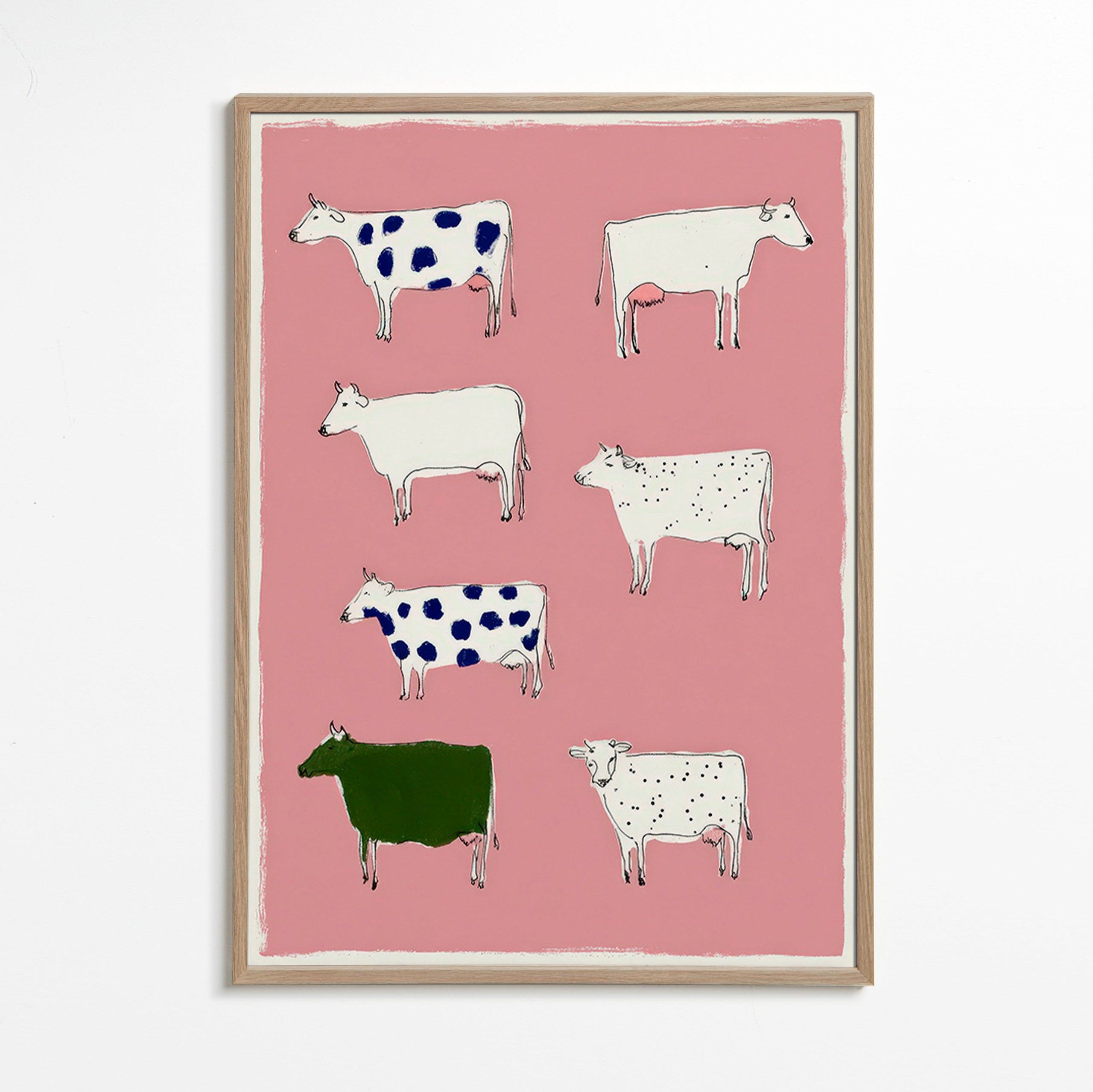 Œuvre de vaches illustrées sur fond rose
