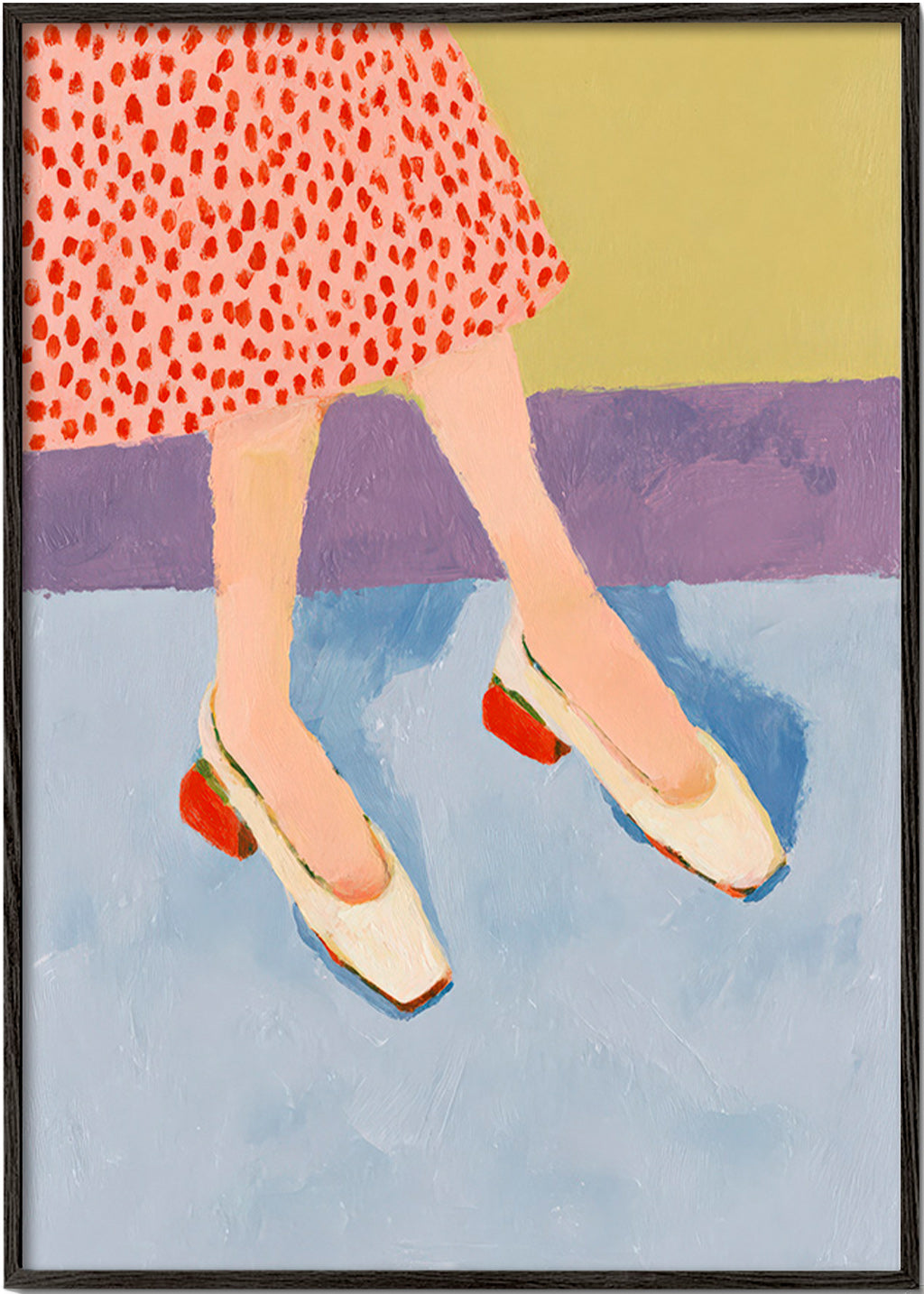Illustration chaussures rouges et jupe à motifs