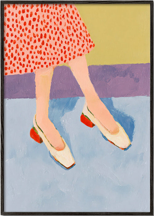 Illustration chaussures rouges et jupe à motifs