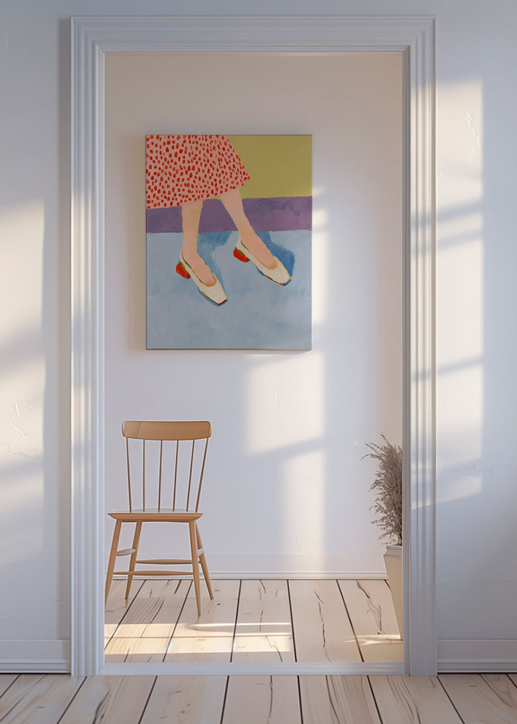 Illustration chaussures rouges et jupe à motifs