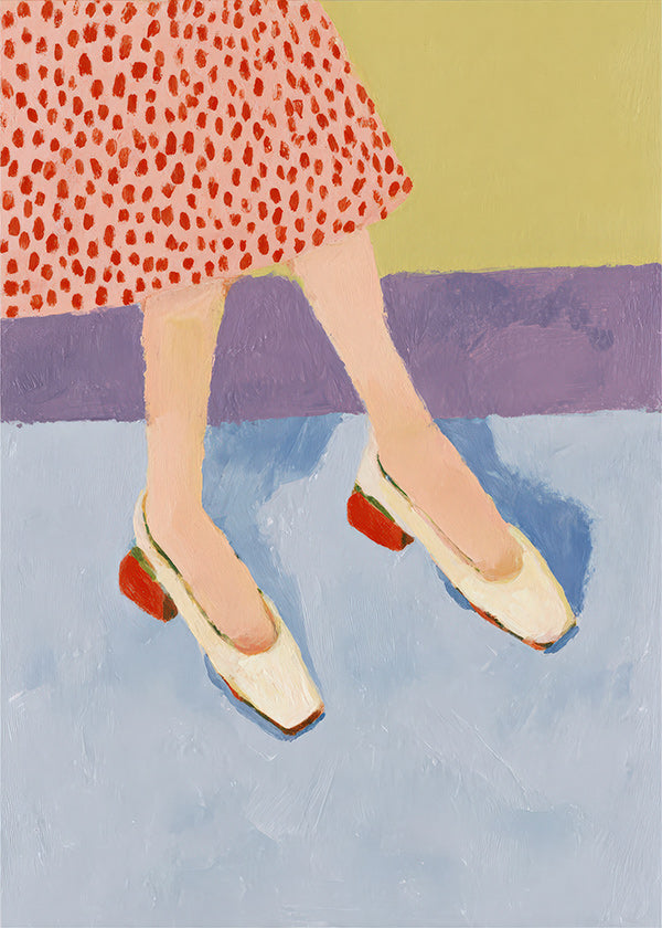 Illustration chaussures rouges et jupe à motifs