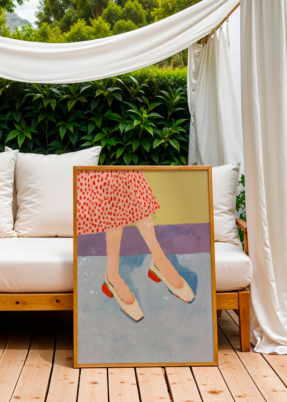 Illustration chaussures rouges et jupe à motifs