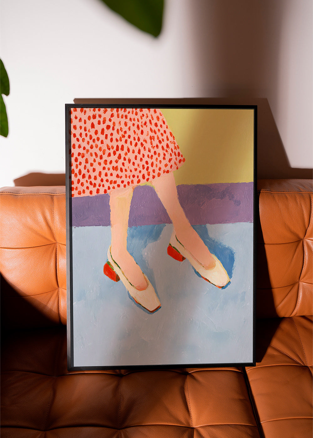 Illustration chaussures rouges et jupe à motifs