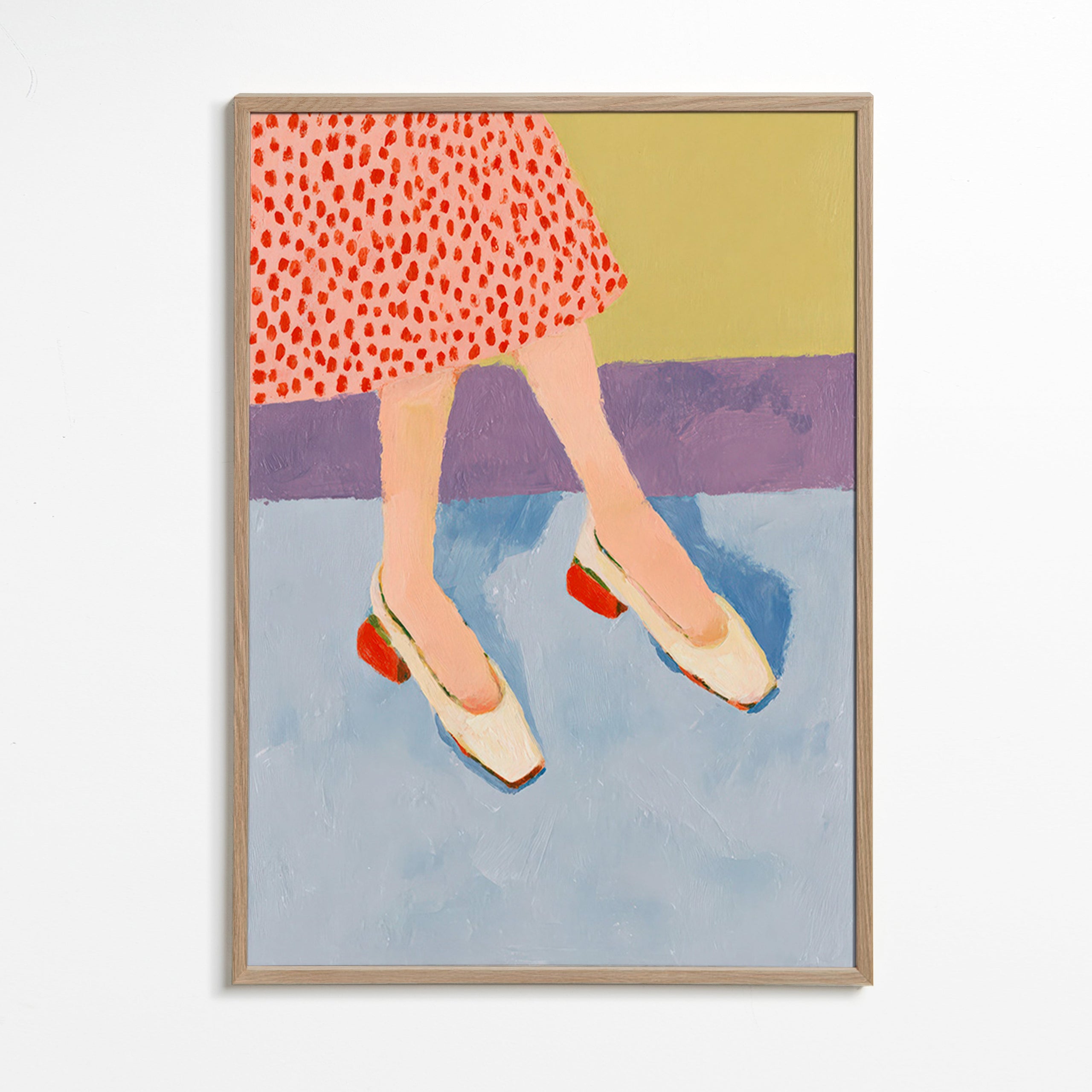 Illustration chaussures rouges et jupe à motifs