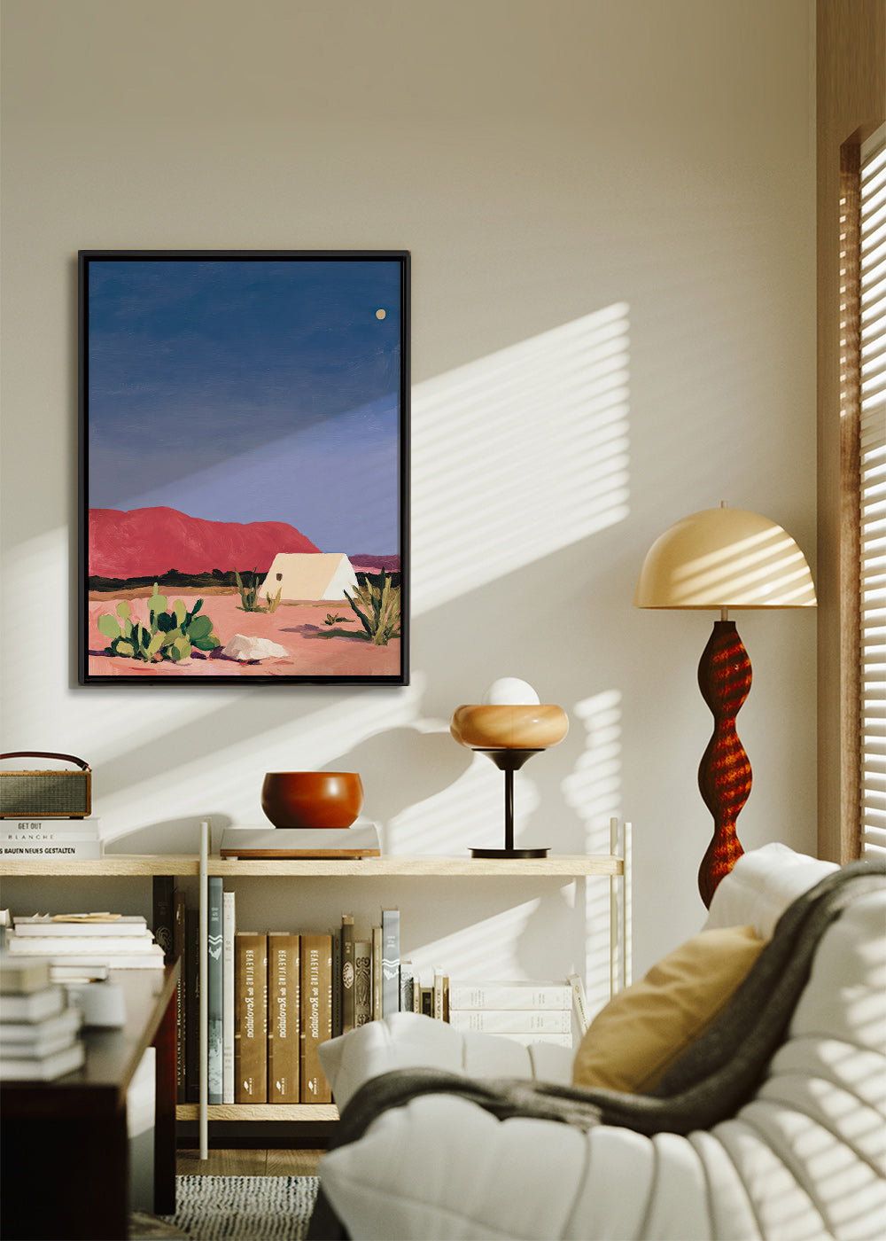 Art de paysage: désert, tente et cactus