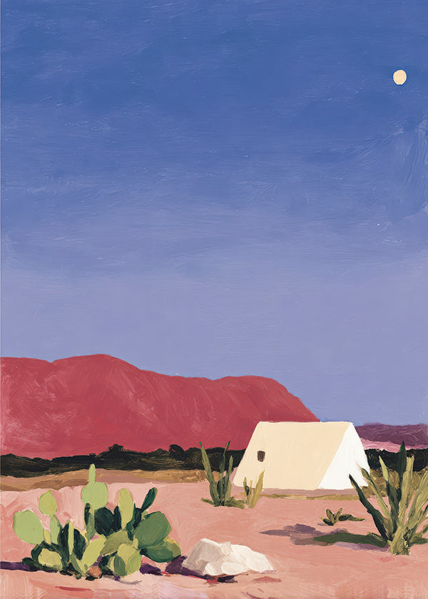 Art de paysage: désert, tente et cactus