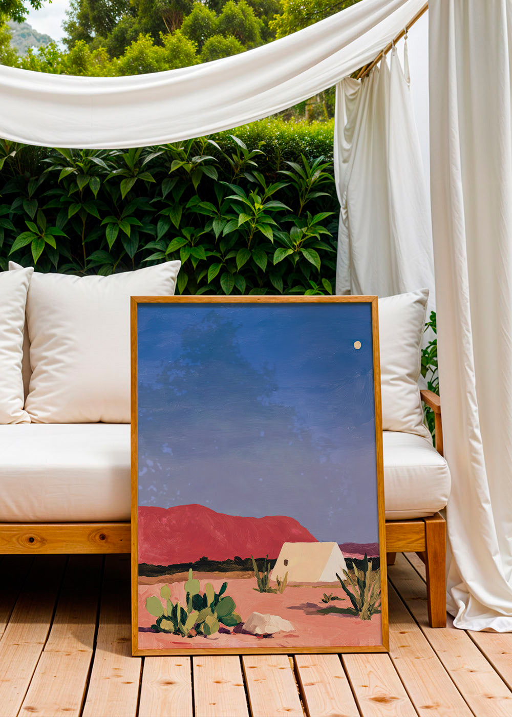 Art de paysage: désert, tente et cactus