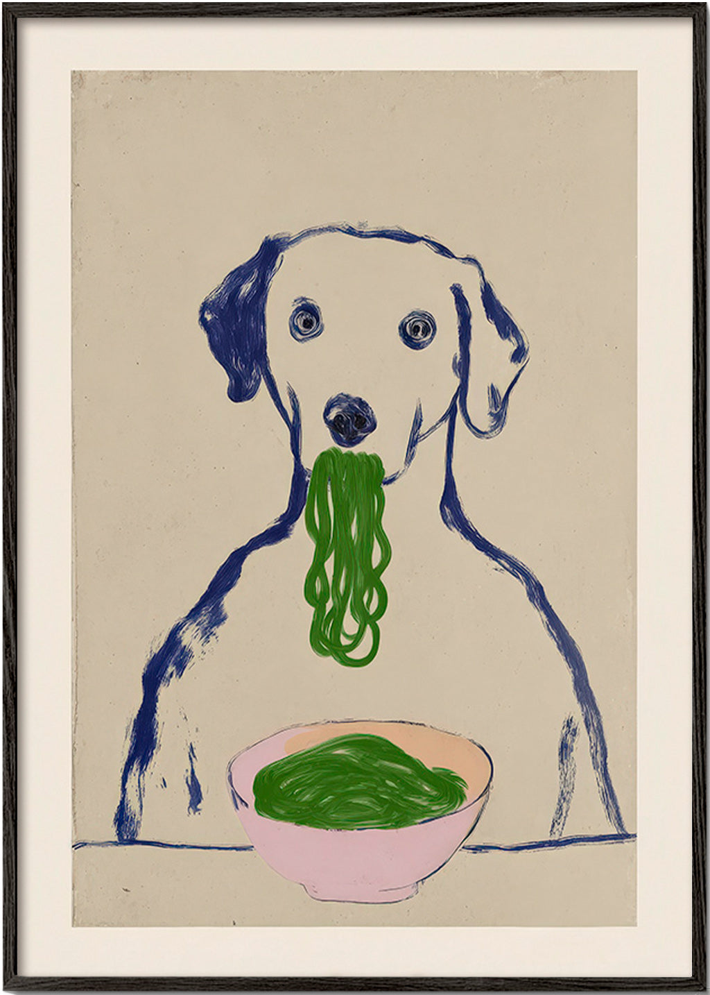 Art de cuisine: chien mangeant nouilles