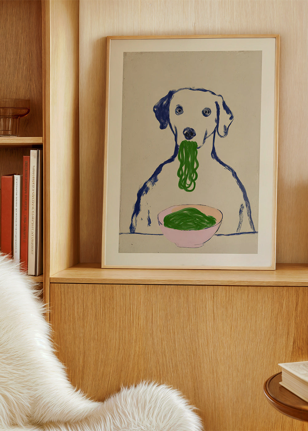 Art de cuisine: chien mangeant nouilles