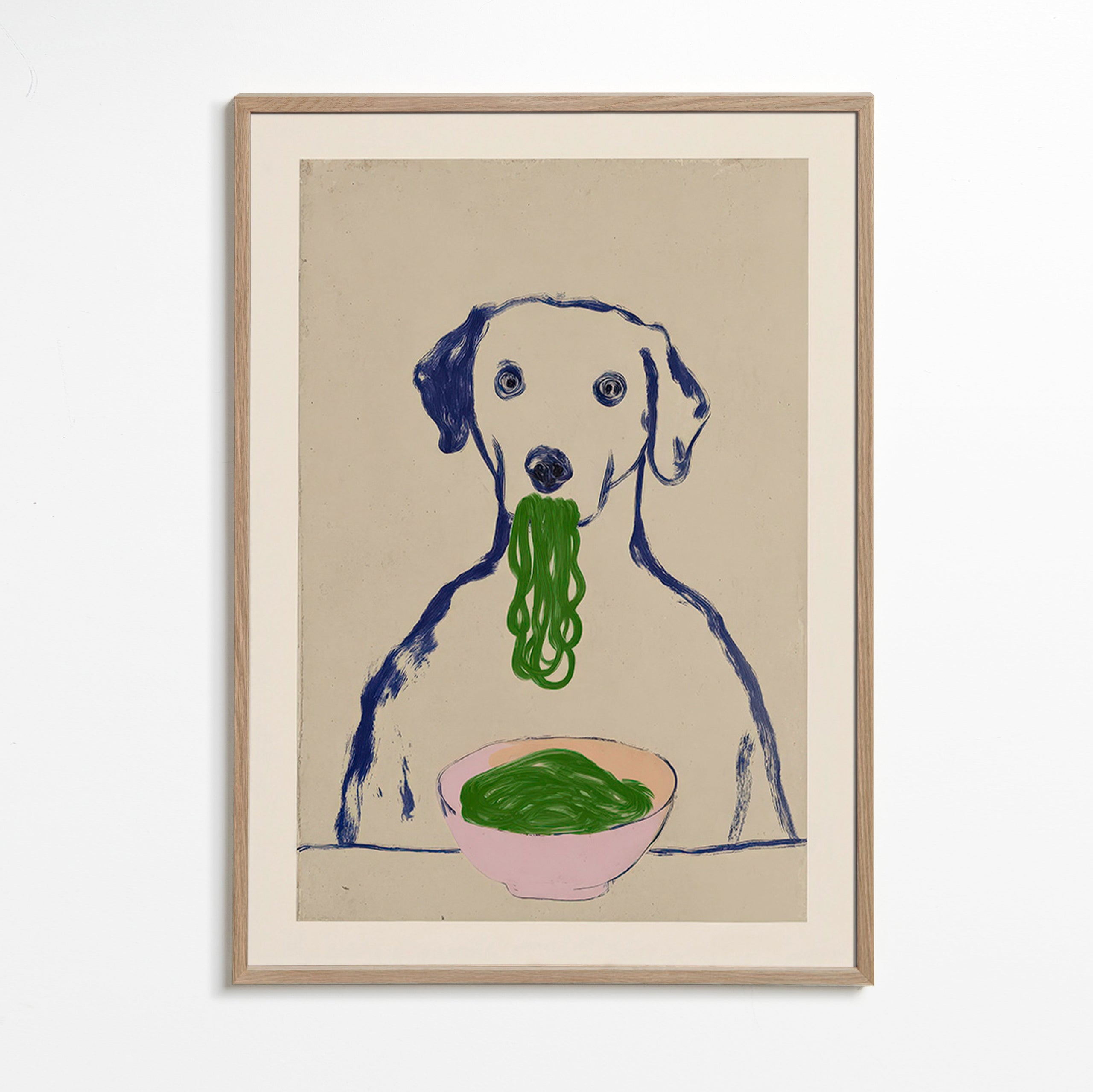 Art de cuisine: chien mangeant nouilles