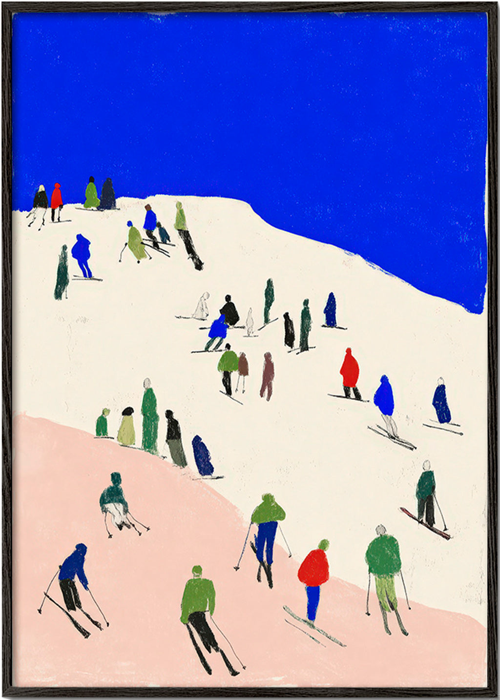 Paysage: skieurs sur pente bleue