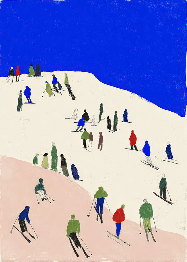 Paysage: skieurs sur pente bleue