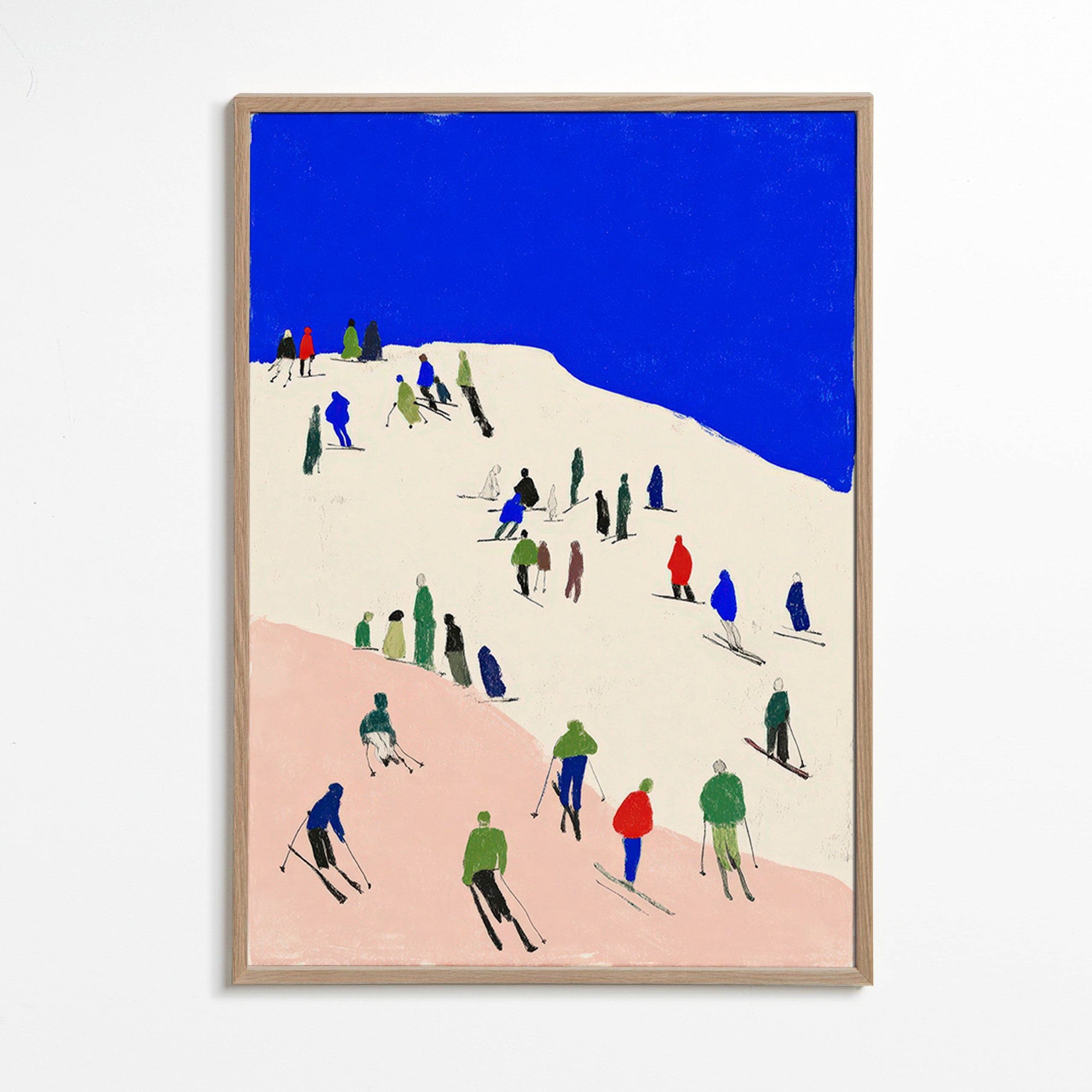 Paysage: skieurs sur pente bleue