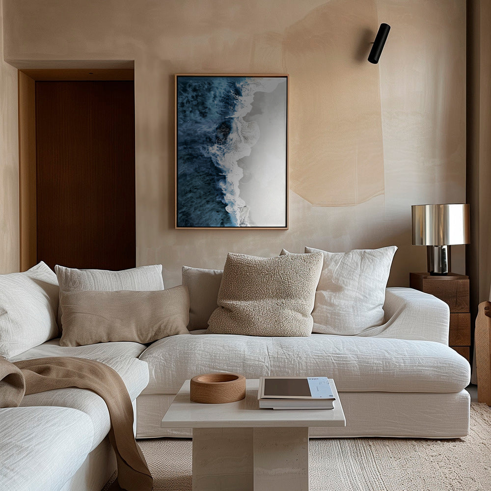 Tableau de paysage: vagues aériennes et écume graphique