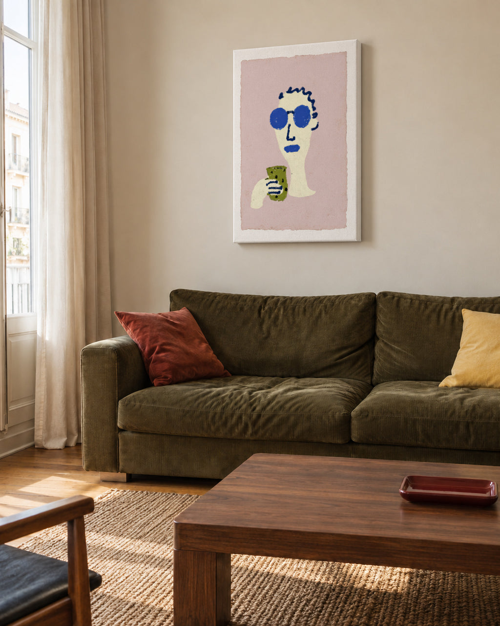 Blue Sunglasses - Unframed canvas in an interior
