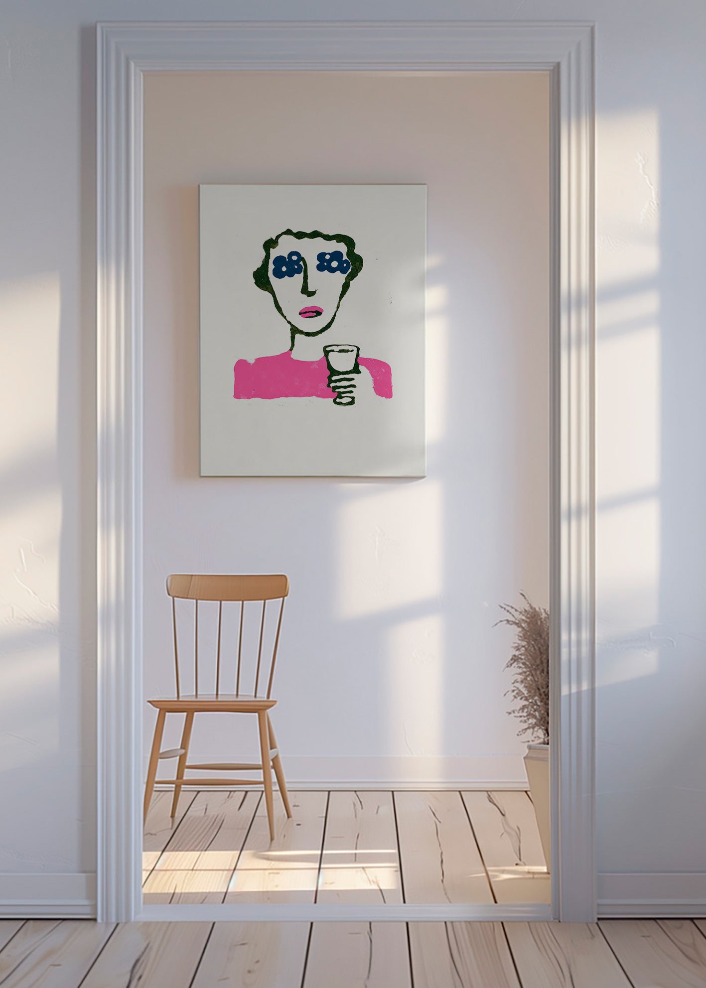 Illustration florale con figure et verre