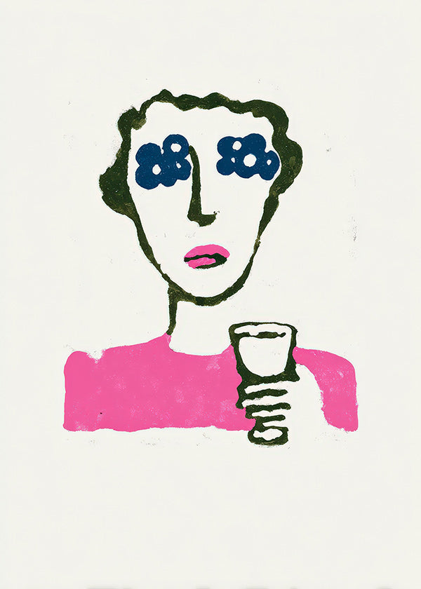 Illustration florale con figure et verre