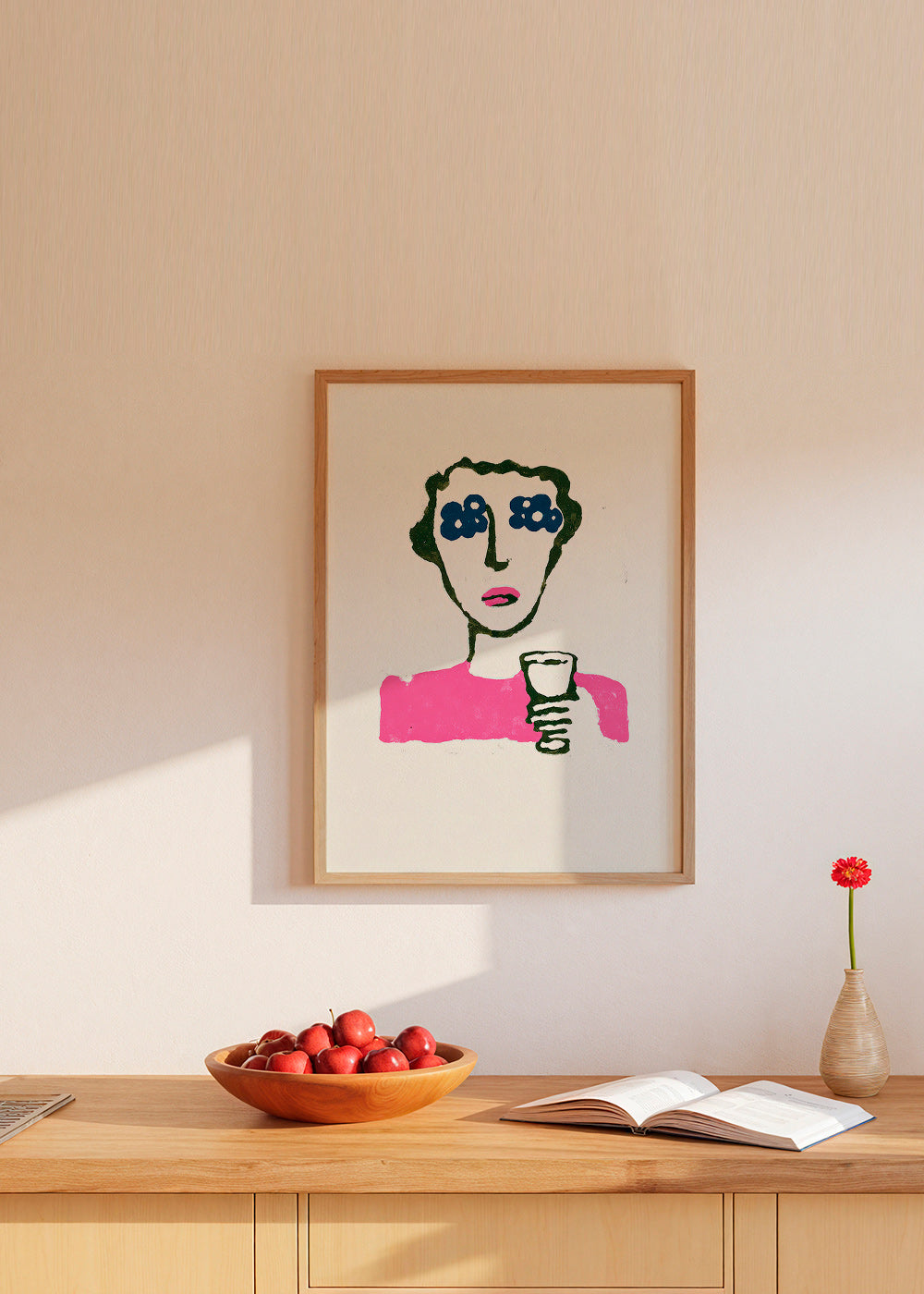Illustration florale con figure et verre