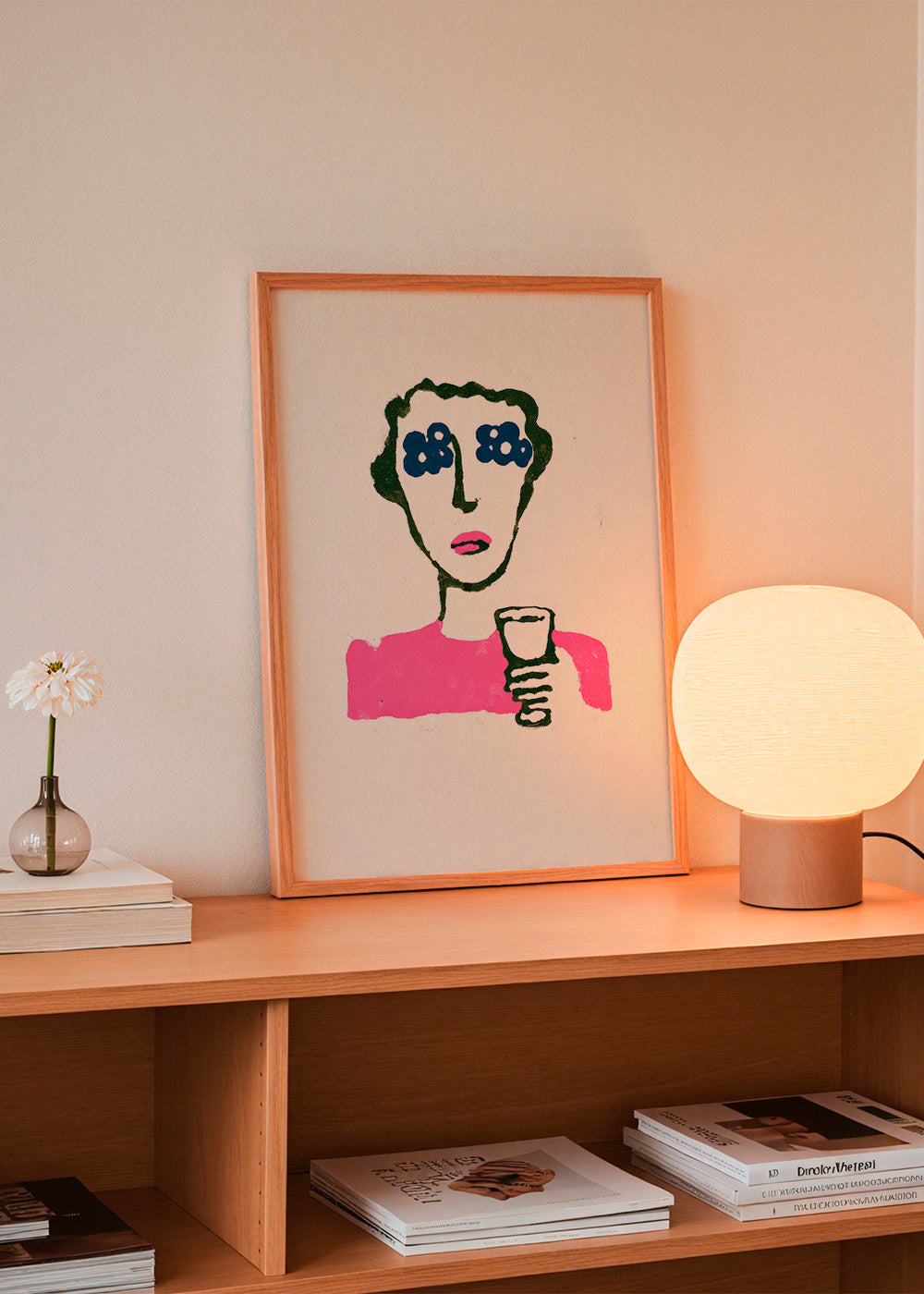 Illustration florale con figure et verre
