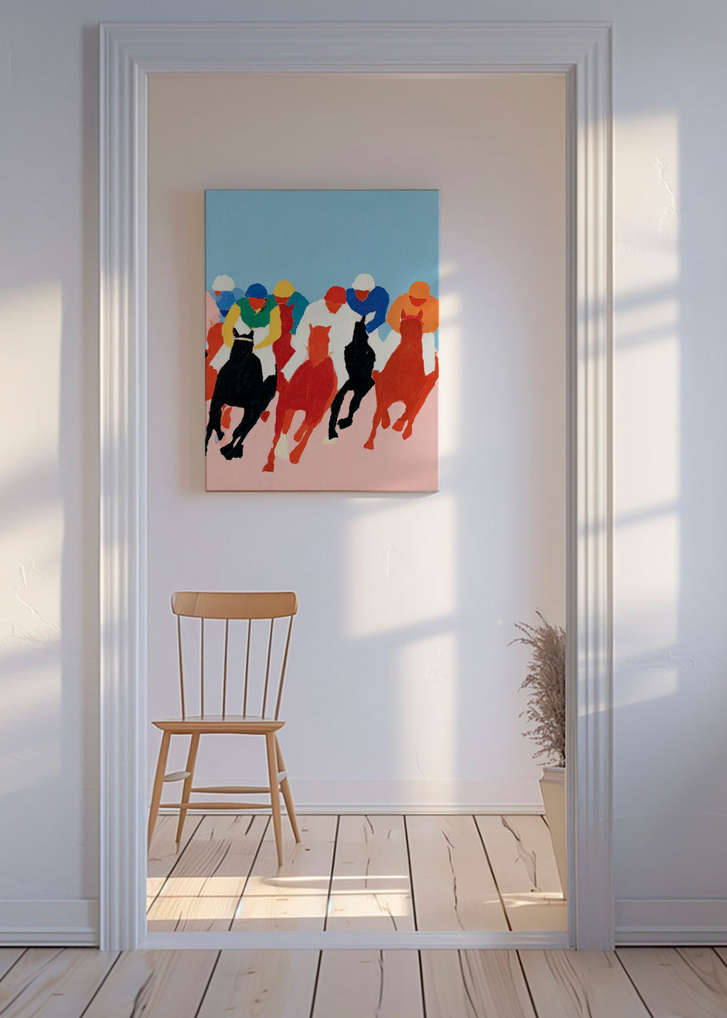 Art sportif: course de chevaux colorée