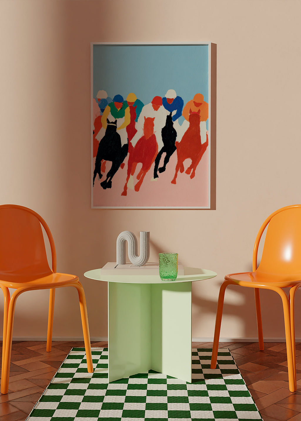 Art sportif: course de chevaux colorée