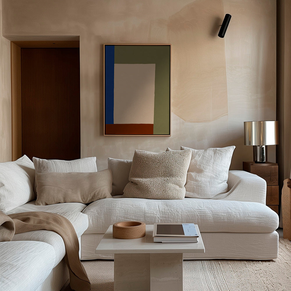 Tableau géométrique au rectangle beige