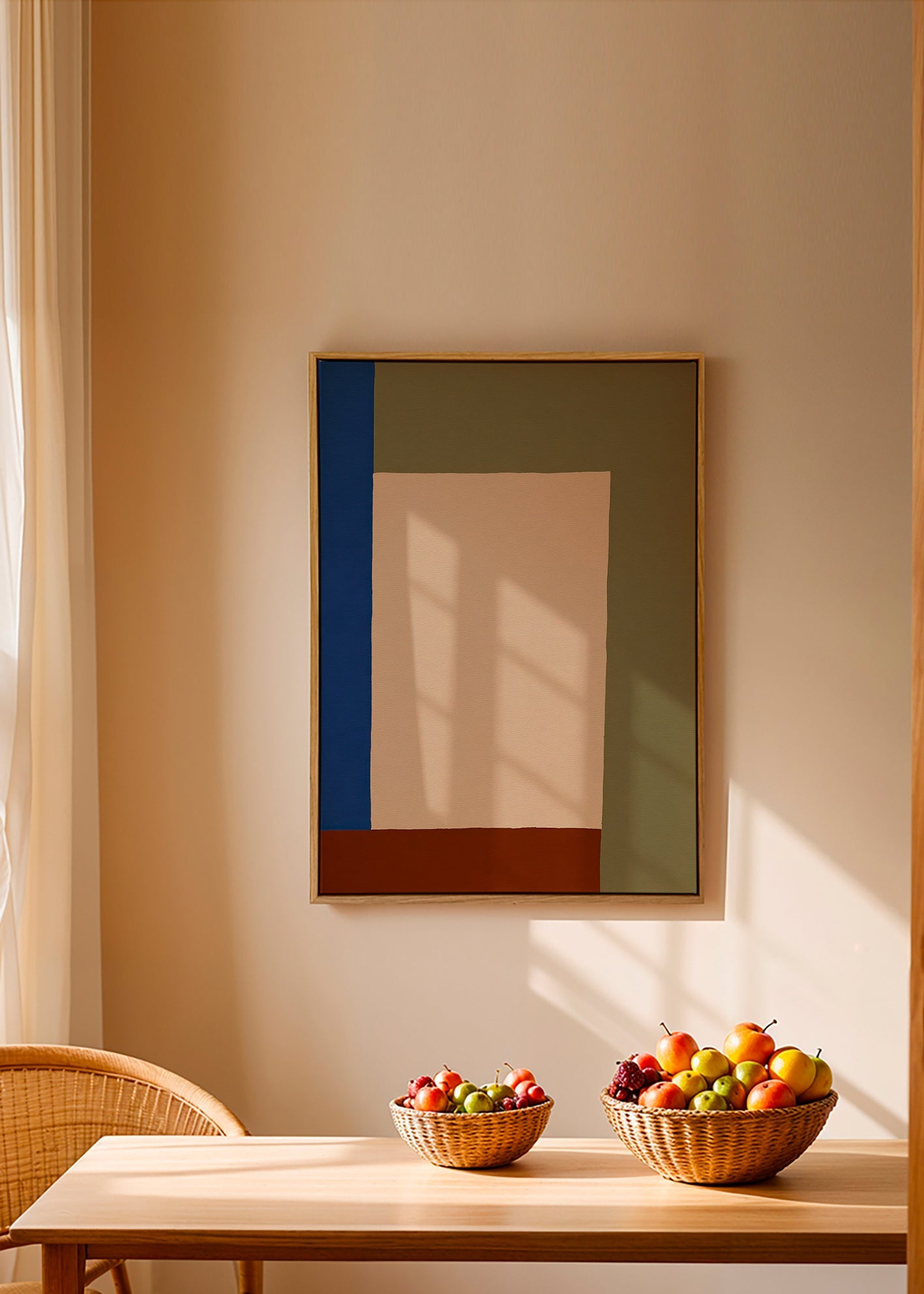 Tableau géométrique au rectangle beige