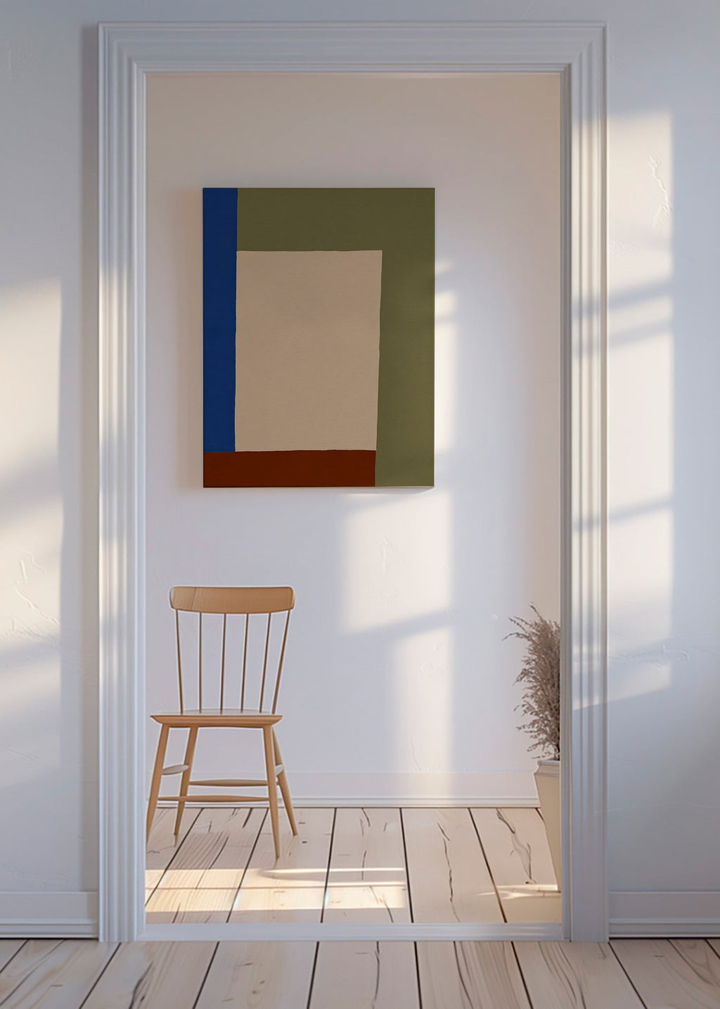 Tableau géométrique au rectangle beige
