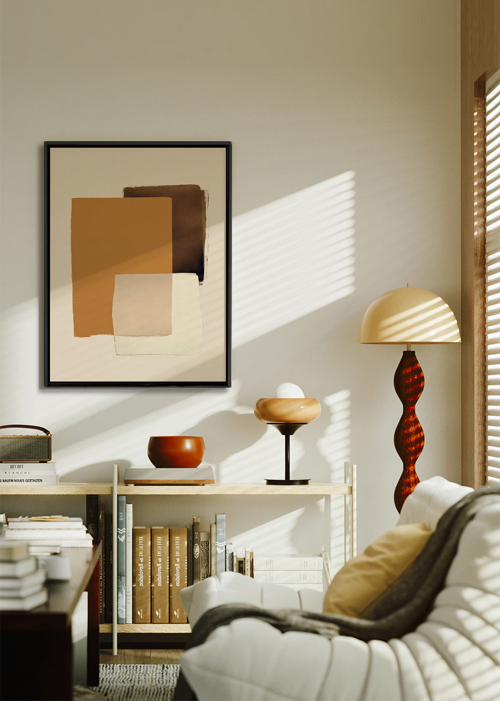 Tableau abstrait en couches ocre