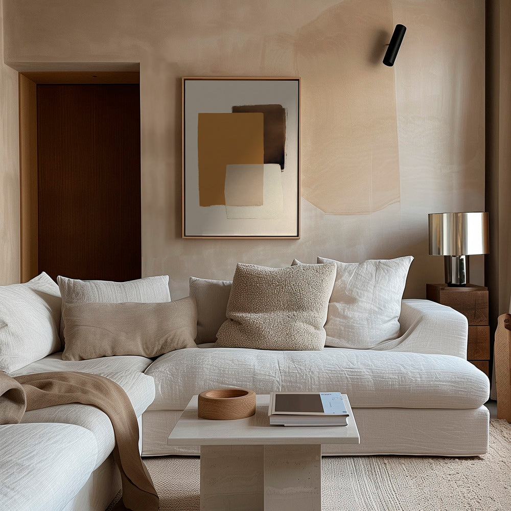 Tableau abstrait en couches ocre