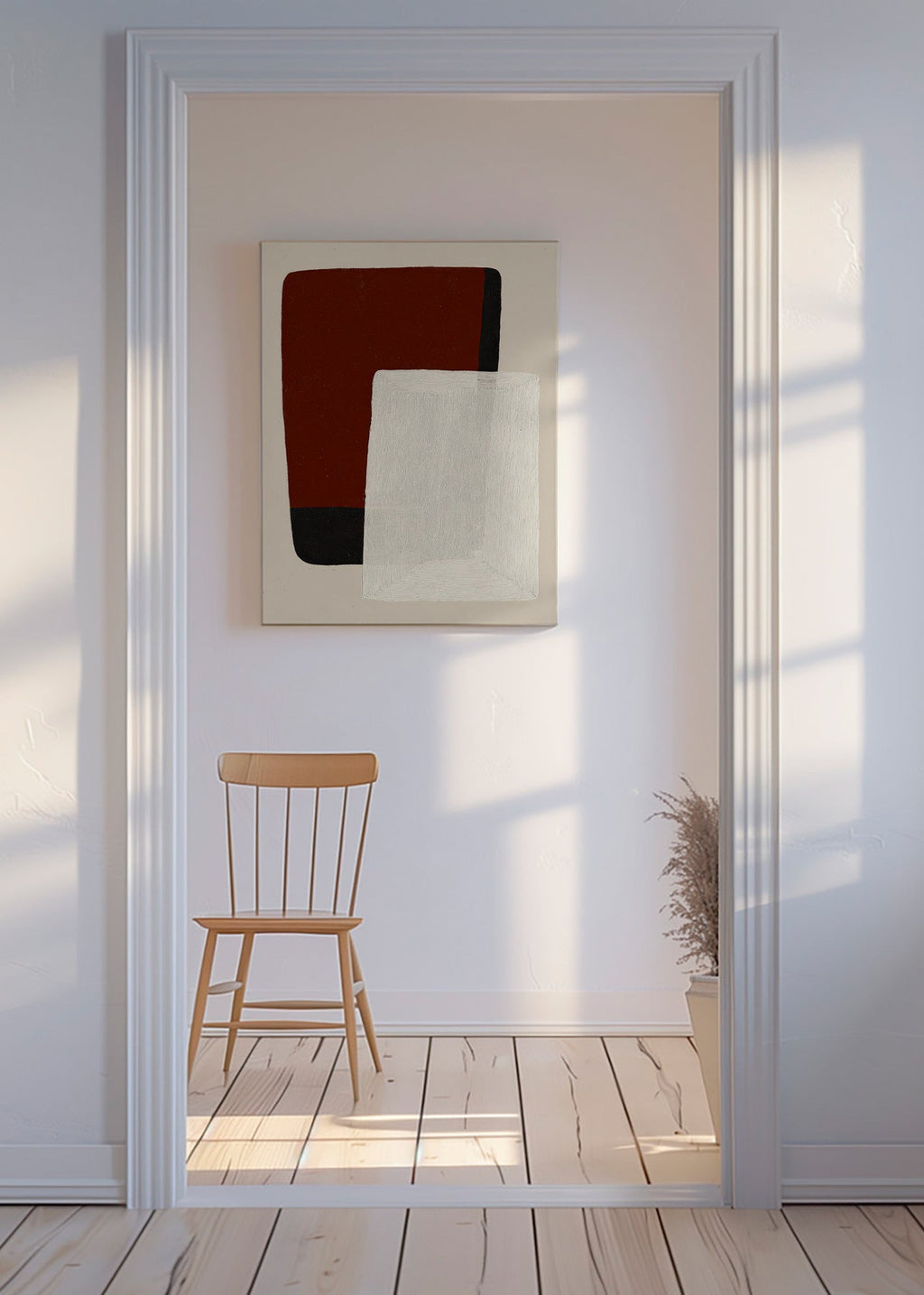 Peinture abstraite blocs terre et blanc