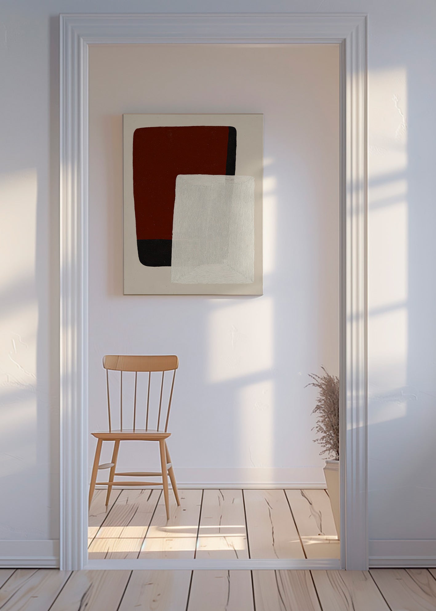Peinture abstraite blocs terre et blanc