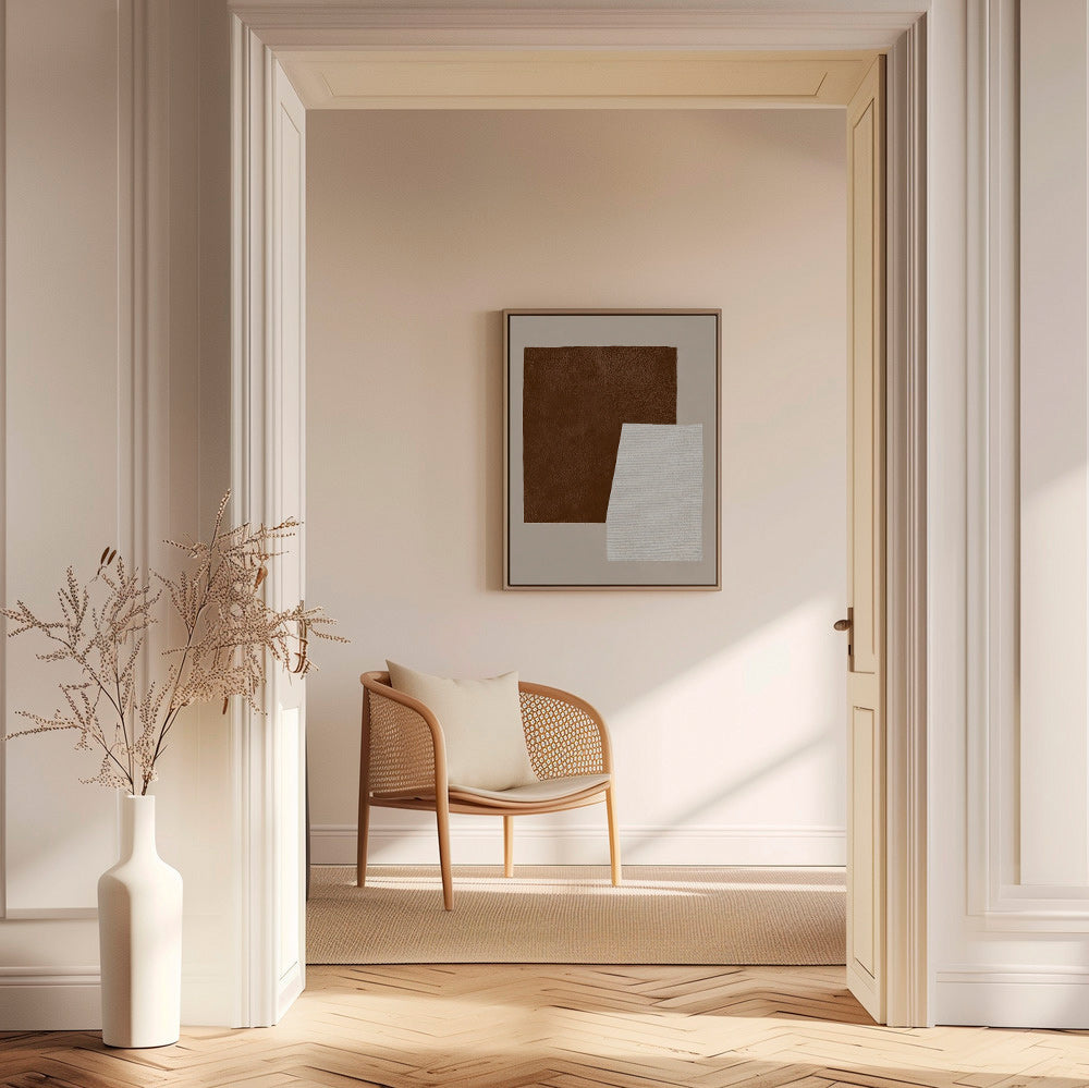 Œuvre abstraite aux textures marron et crème