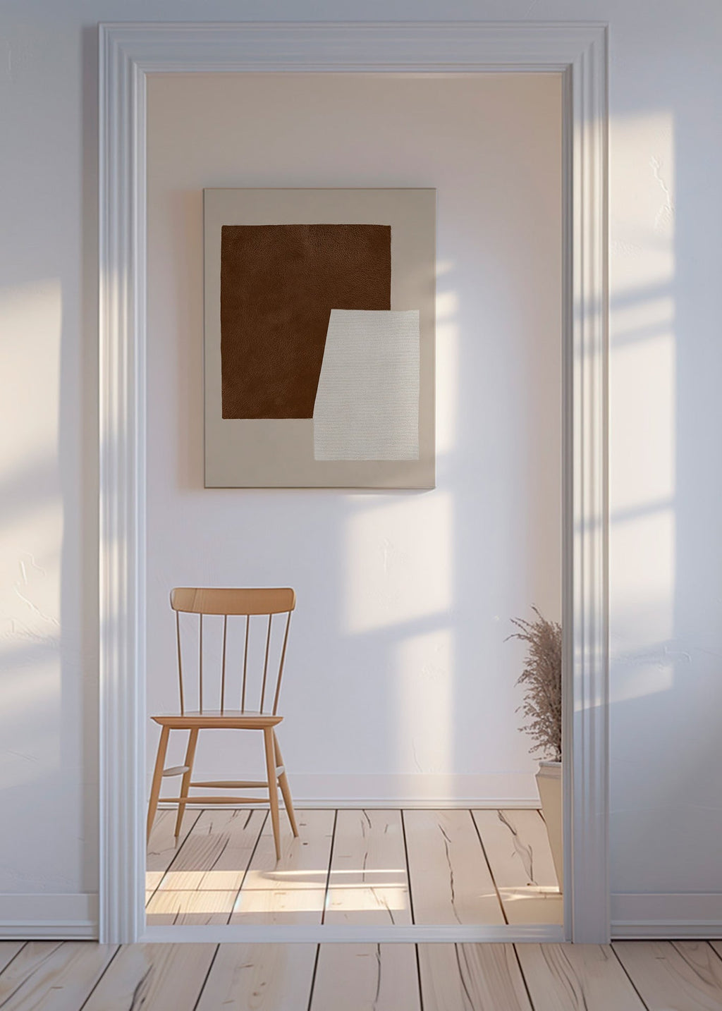 Œuvre abstraite aux textures marron et crème