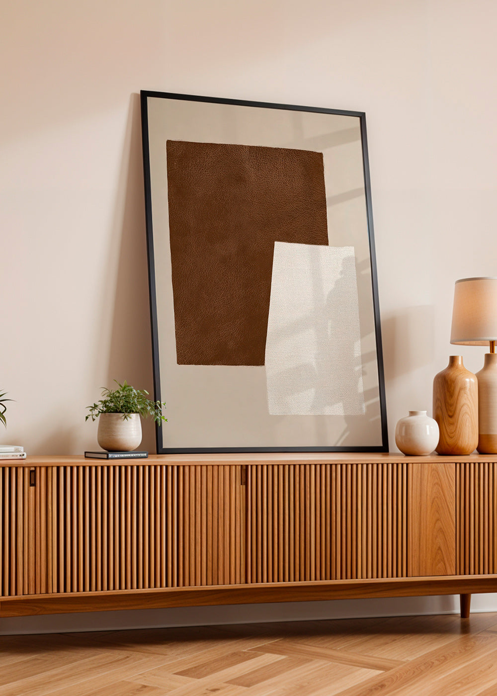 Œuvre abstraite aux textures marron et crème