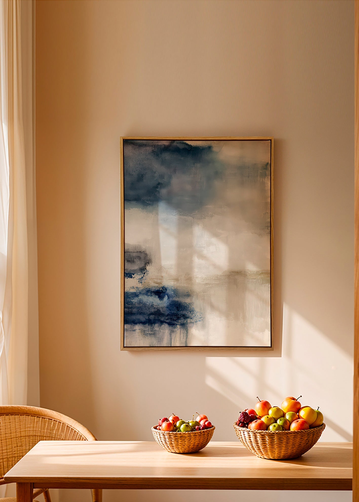 Tableau abstrait bleu et beige