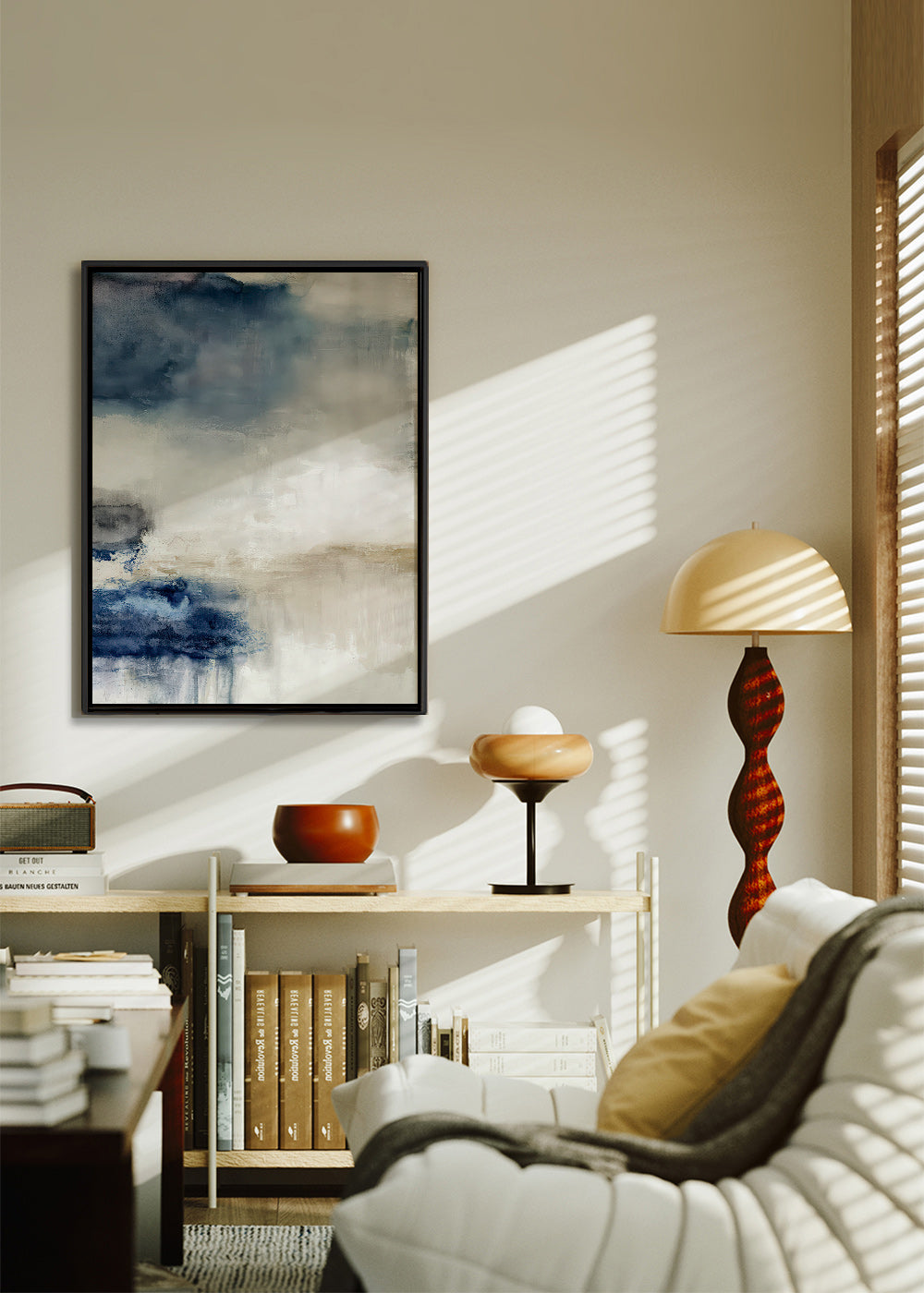 Tableau abstrait bleu et beige