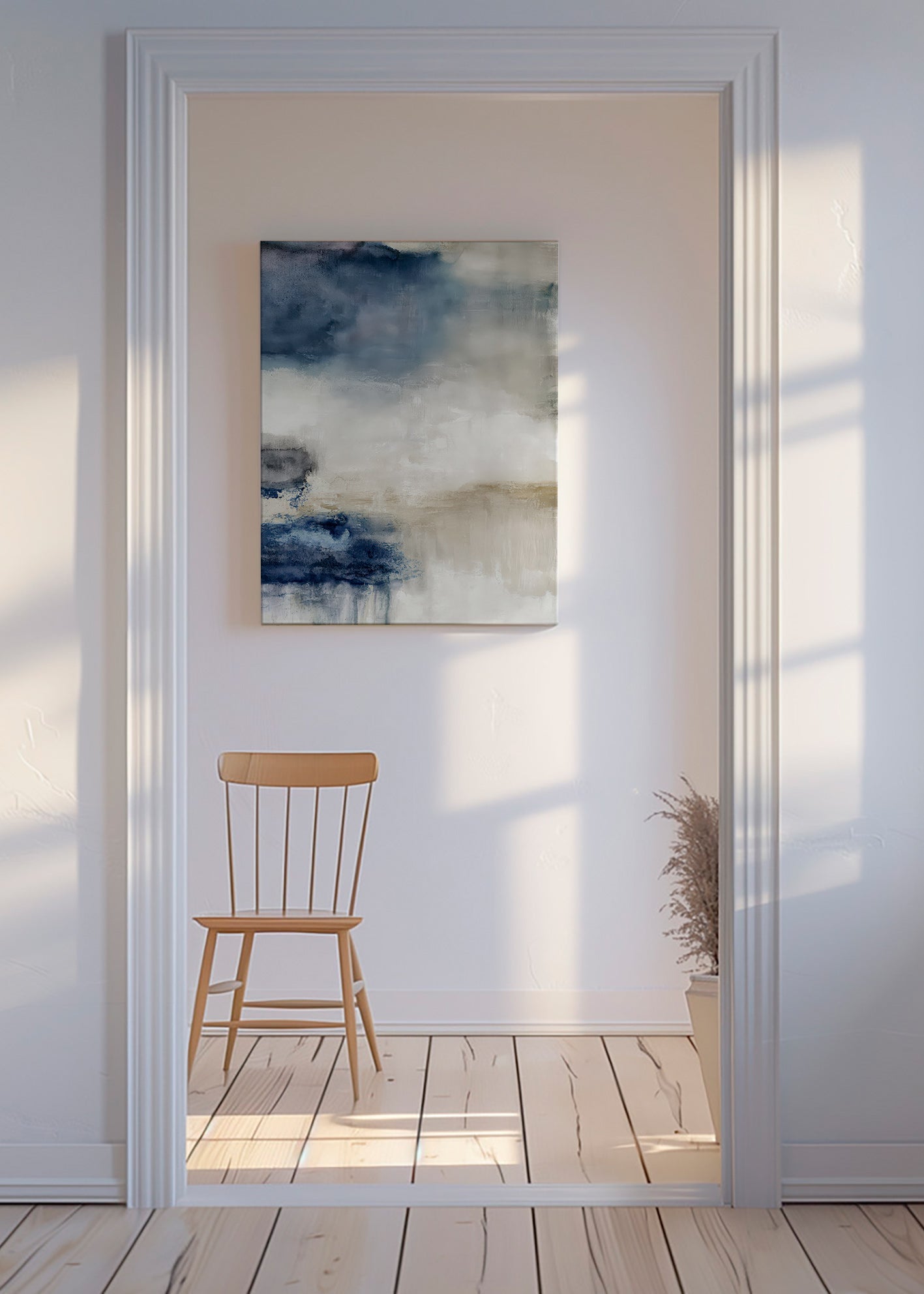 Tableau abstrait bleu et beige