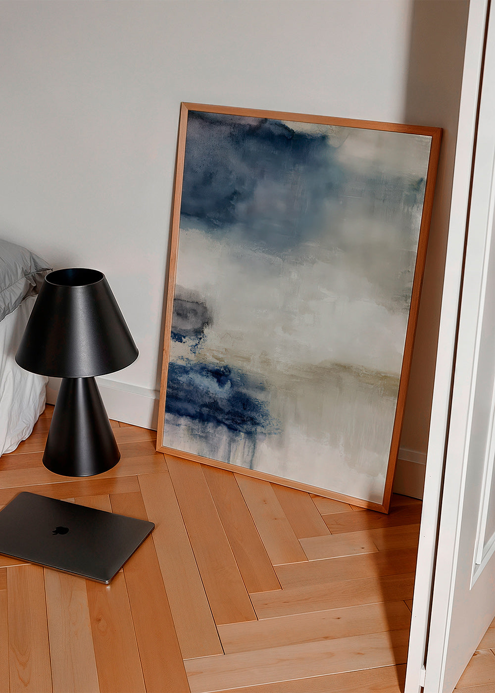 Tableau abstrait bleu et beige