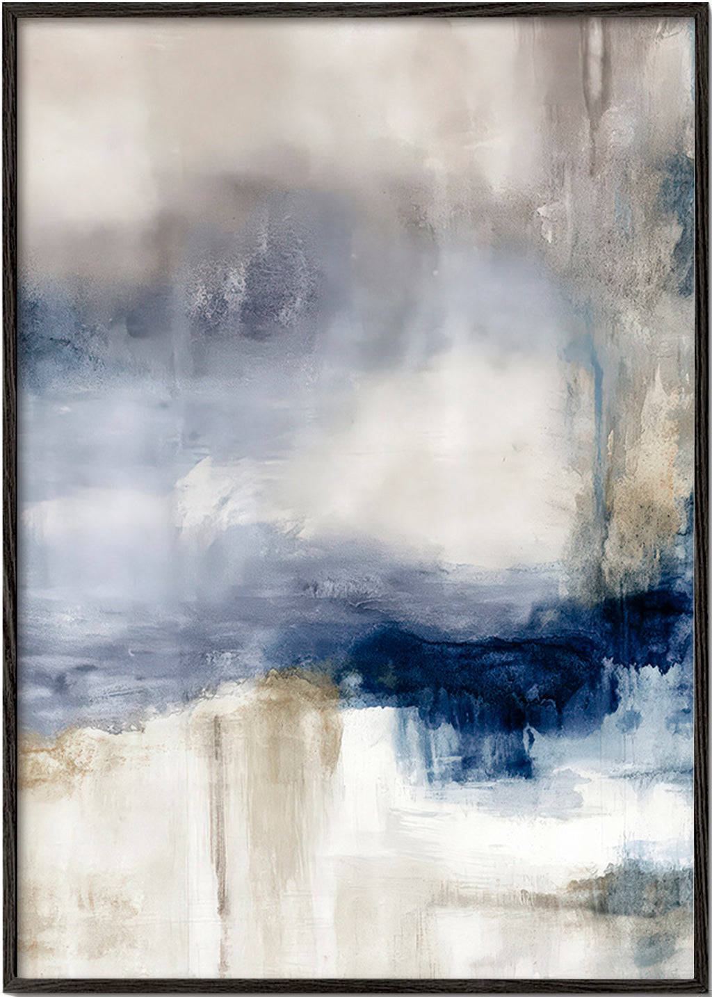 Œuvre abstraite bleu et beige à texture douce