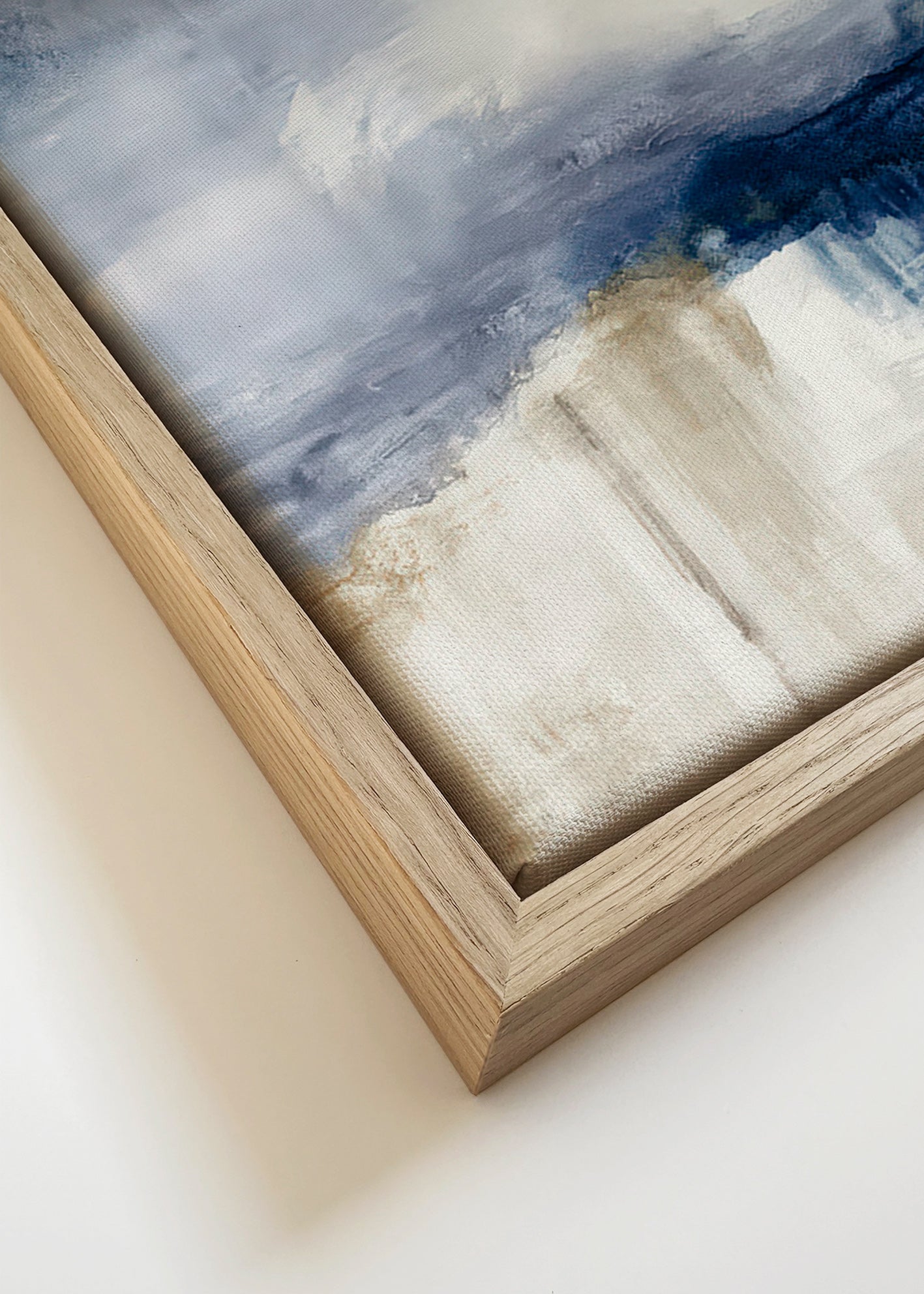 Œuvre abstraite bleu et beige à texture douce