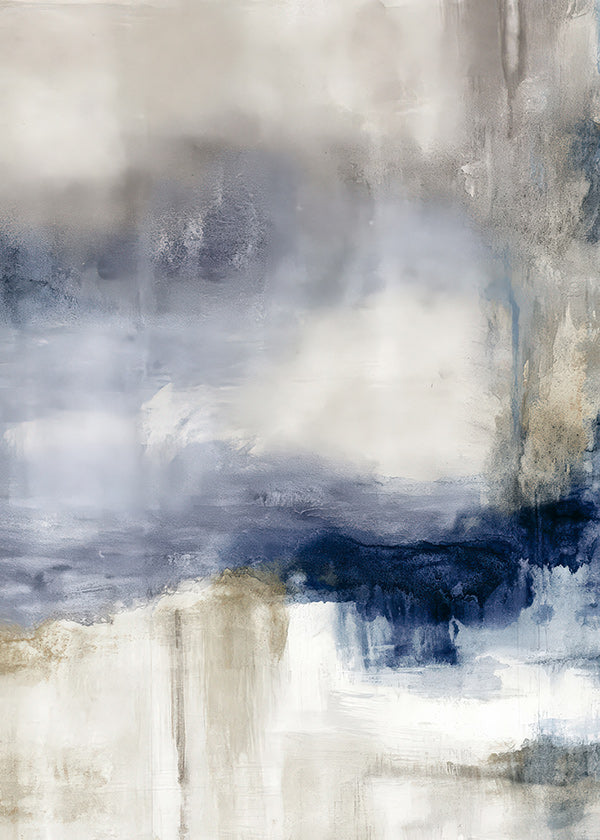 Œuvre abstraite bleu et beige à texture douce