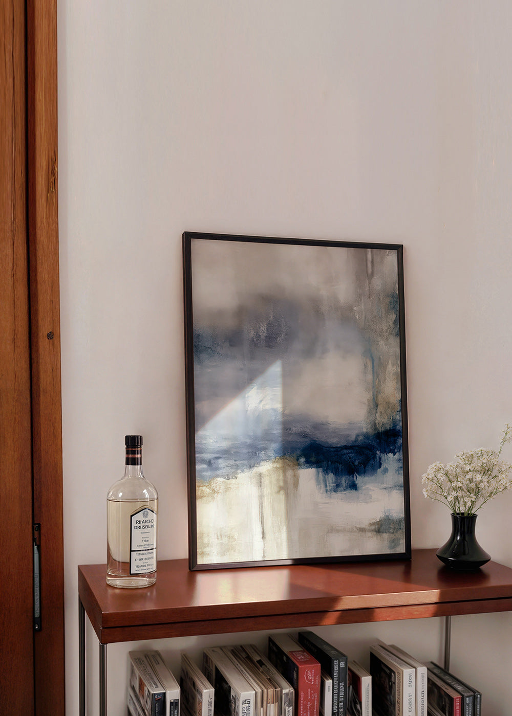 Œuvre abstraite bleu et beige à texture douce