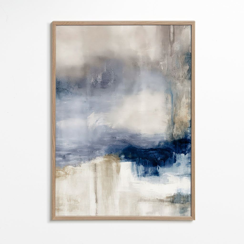 Œuvre abstraite bleu et beige à texture douce