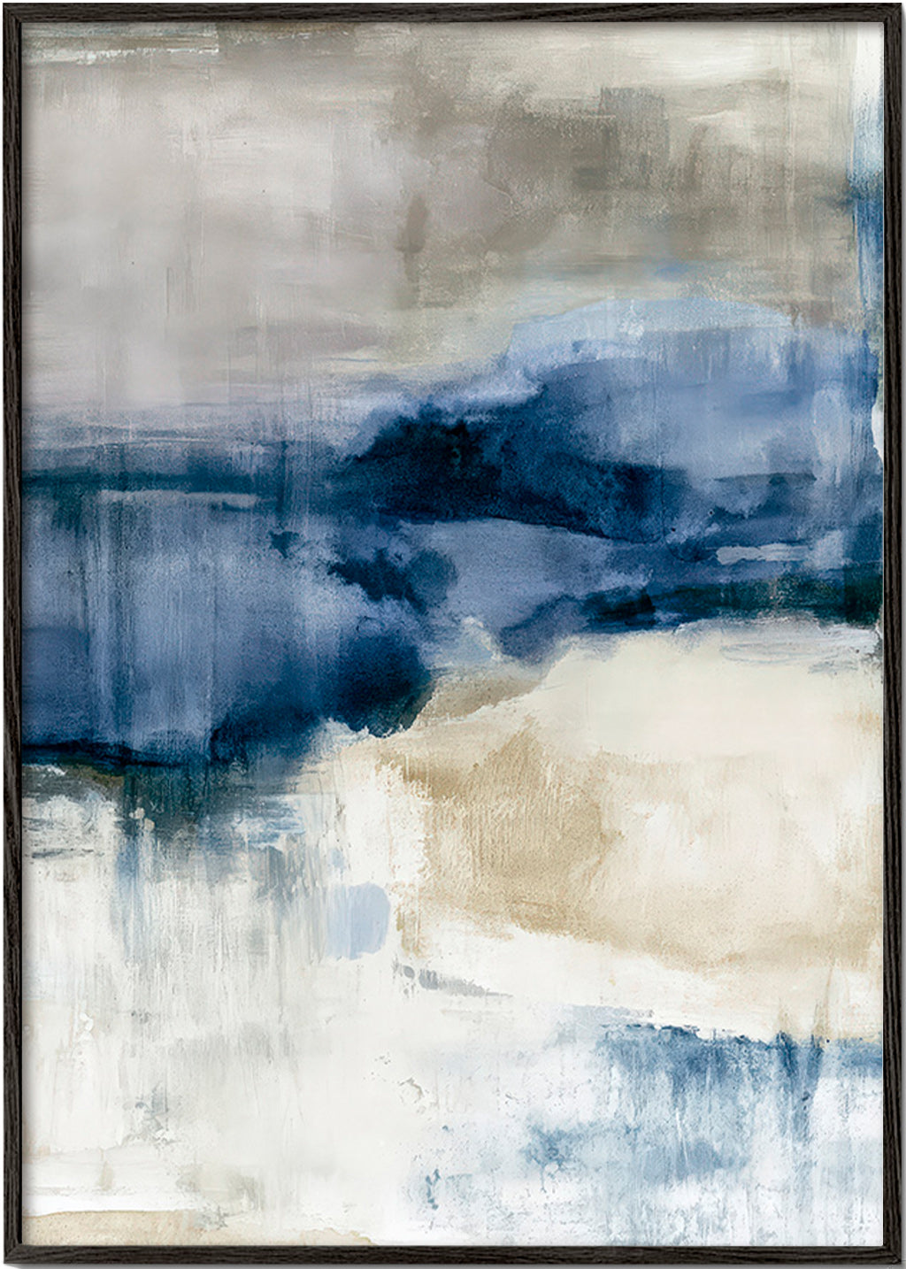 Œuvre abstraite brouillard hivernal en touches bleues