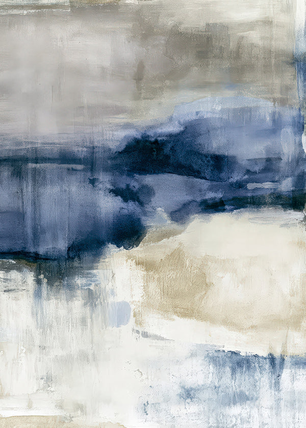 Œuvre abstraite brouillard hivernal en touches bleues