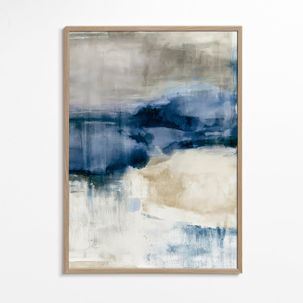 Œuvre abstraite brouillard hivernal en touches bleues