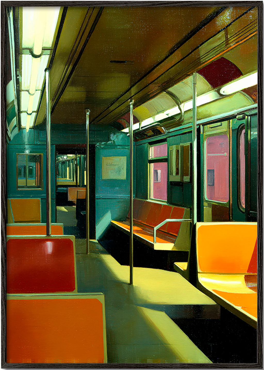 Tableau de voyage: wagon de métro vide éclairé