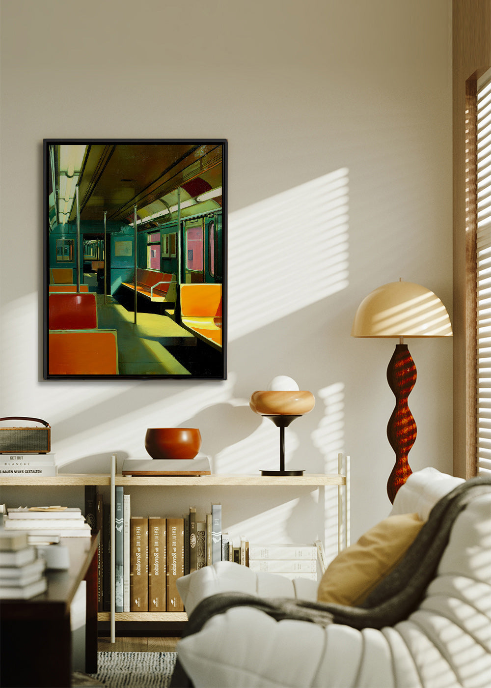 Tableau de voyage: wagon de métro vide éclairé